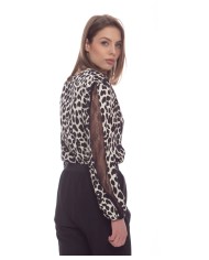 blusa nero/avorio da donna con fantasia animalier e scollo a V | KOCCA