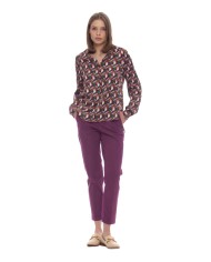 blusa verde/lilla da donna con fantasia geometrica e bottoni | KOCCA