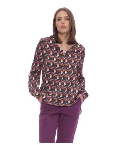 blusa verde/lilla da donna con fantasia geometrica e bottoni | KOCCA blusa verde/lilla da donna con fantasia geometrica e bottoni | KOCCA