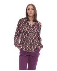 blusa verde/lilla da donna con fantasia geometrica e bottoni | KOCCA