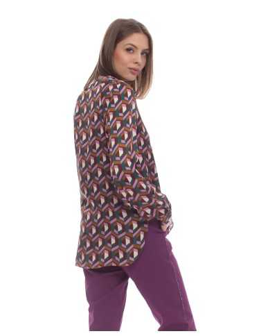 blusa verde/lilla da donna con fantasia geometrica e bottoni | KOCCA blusa verde/lilla da donna con fantasia geometrica e bottoni | KOCCA