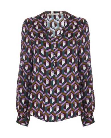 blusa verde/lilla da donna con fantasia geometrica e bottoni | KOCCA blusa verde/lilla da donna con fantasia geometrica e bottoni | KOCCA