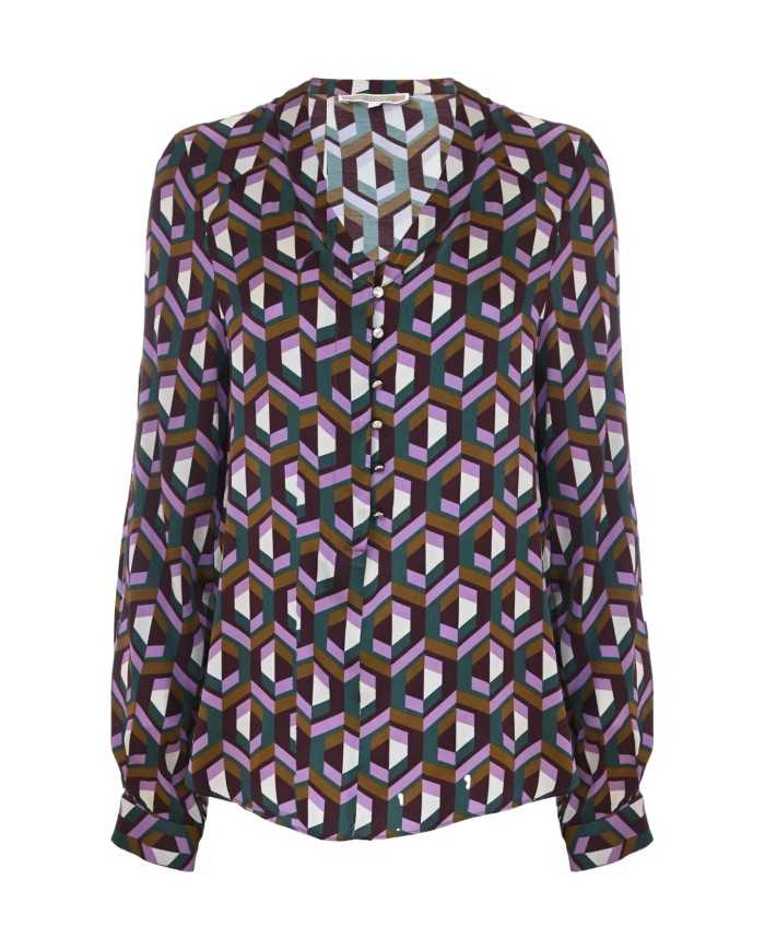 blusa verde/lilla da donna con fantasia geometrica e bottoni | KOCCA