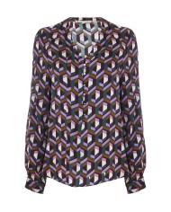 blusa verde/lilla da donna con fantasia geometrica e bottoni | KOCCA