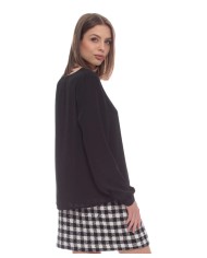 blusa nera da donna con scollo a V e dettagli brillanti | KOCCA