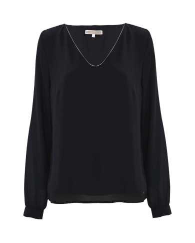 blusa nera da donna con scollo a V e dettagli brillanti | KOCCA blusa nera da donna con scollo a V e dettagli brillanti | KOCCA