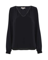 blusa nera da donna con scollo a V e dettagli brillanti | KOCCA