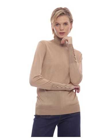 dolcevita miele da donna con collo alto e polsini con bottoni | KOCCA dolcevita miele da donna con collo alto e polsini con bottoni | KOCCA