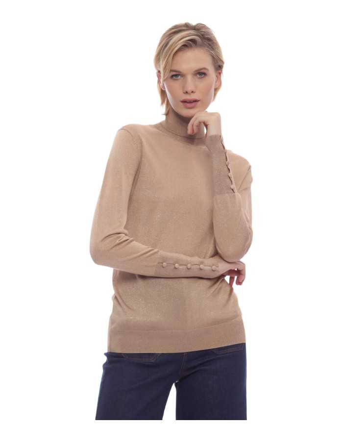 dolcevita miele da donna con collo alto e polsini con bottoni | KOCCA dolcevita miele da donna con collo alto e polsini con bottoni | KOCCA