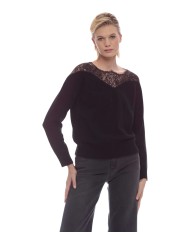 maglia nera da donna con inserto in pizzo su parte superiore | KOCCA