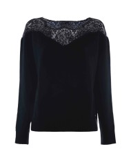 maglia nera da donna con inserto in pizzo su parte superiore | KOCCA