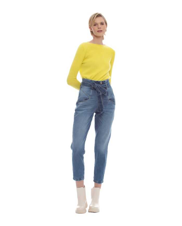 maglia limone chiaro da donna con fondo lavorato a coste | KOCCA maglia limone chiaro da donna con fondo lavorato a coste | KOCCA