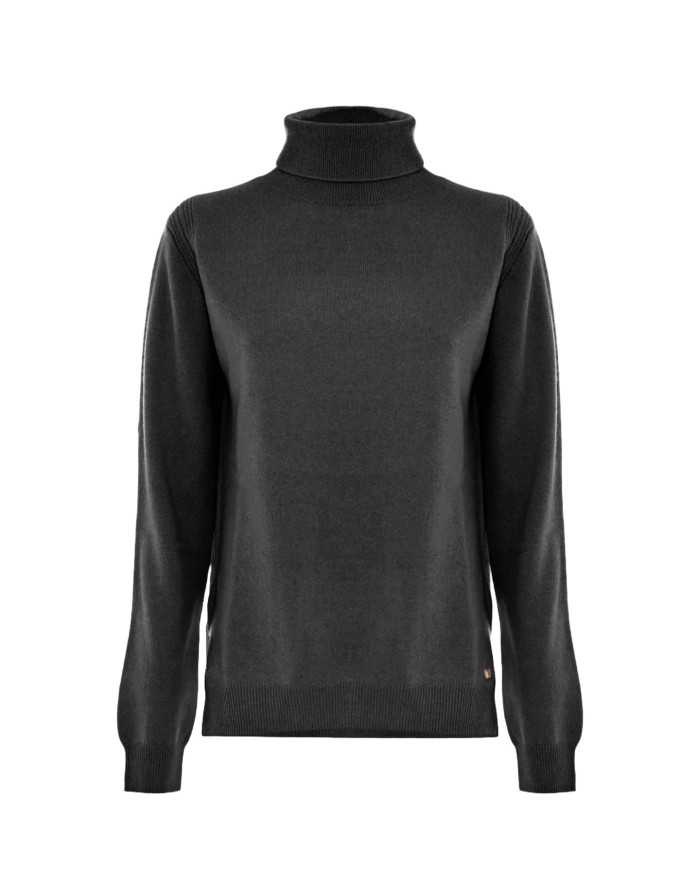 maglia nera da donna con pendaglio logato e spalla bassa | KOCCA maglia nera da donna con pendaglio logato e spalla bassa | KOCCA