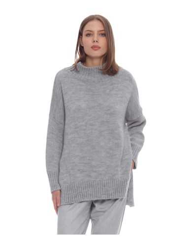 maglia grigio melange da donna a collo alto con coste | KOCCA maglia grigio melange da donna a collo alto con coste | KOCCA