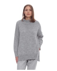 maglia grigio melange da donna a collo alto con coste | KOCCA