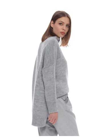 maglia grigio melange da donna a collo alto con coste | KOCCA maglia grigio melange da donna a collo alto con coste | KOCCA