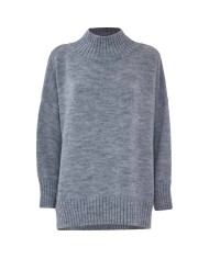 maglia grigio melange da donna a collo alto con coste | KOCCA