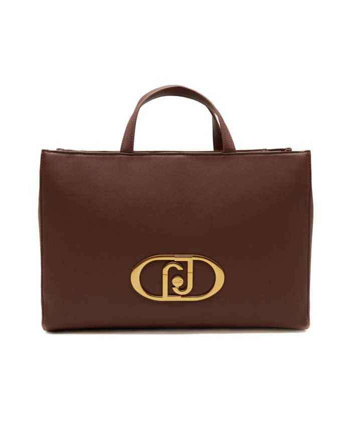 borsa shopping chocolat da donna con stemma logato avanti | LIU JO borsa shopping chocolat da donna con stemma logato avanti | LIU JO