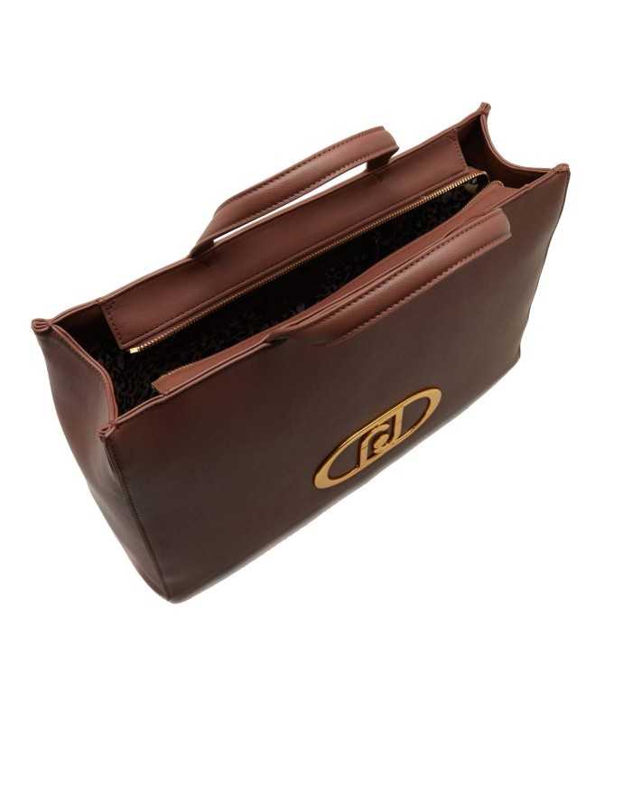 borsa shopping chocolat da donna con stemma logato avanti | LIU JO borsa shopping chocolat da donna con stemma logato avanti | LIU JO