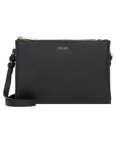 borsa nera donna con logo pattern interno e logo in metallo | LIU JO