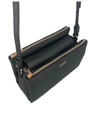 borsa nera donna con logo pattern interno e logo in metallo | LIU JO