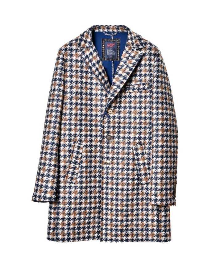 cappotto lungo blu/marrone da uomo con pattern pied de poule | BOB cappotto lungo blu/marrone da uomo con pattern pied de poule | BOB