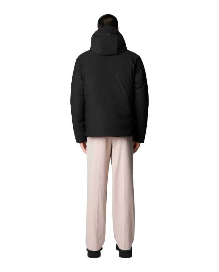 giubbotto nero da uomo con logo patch sul retro | SAVE THE DUCK