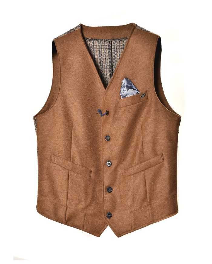 gilet tabacco da uomo con lavorazione a quadri sul retro | BOB gilet tabacco da uomo con lavorazione a quadri sul retro | BOB