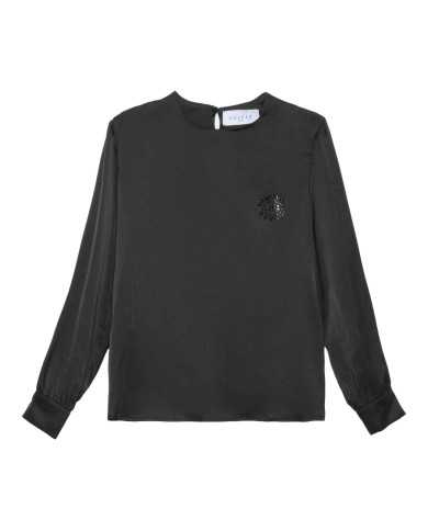camicia nera da donna con logo su petto | GAELLE camicia nera da donna con logo su petto | GAELLE