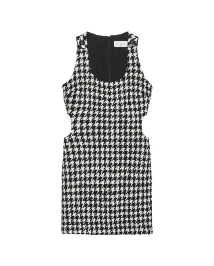 abito smanicato bianco/nero donna con fantasia pied de poule | GAELLE abito smanicato bianco/nero donna con fantasia pied de poule | GAELLE
