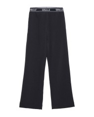 pantalone a gamba dritta nero da donna con banda logata | GAELLE
