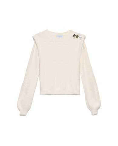 maglia off white da donna con bottoni logati su spalla | GAELLE