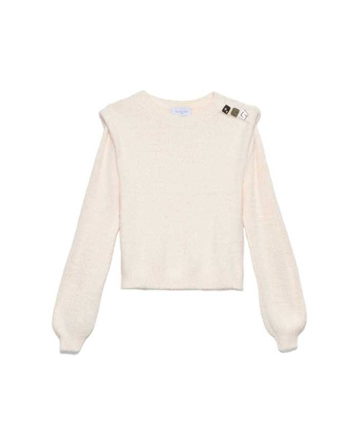 maglia off white da donna con bottoni logati su spalla | GAELLE maglia off white da donna con bottoni logati su spalla | GAELLE