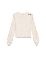 maglia off white da donna con bottoni logati su spalla | GAELLE maglia off white da donna con bottoni logati su spalla | GAELLE