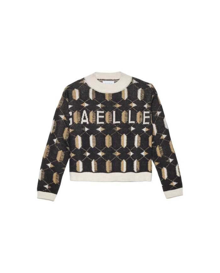 maglia nera da uomo con logo frontale e fantasia multicolor | GAELLE maglia nera da uomo con logo frontale e fantasia multicolor | GAELLE