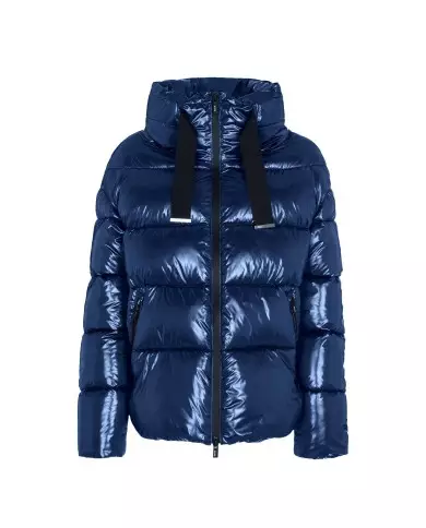 piumino petrolio da donna con logo su braccio e tag laterale | SUNS