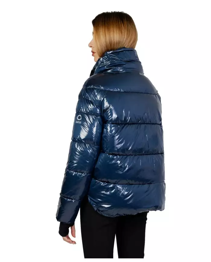 piumino petrolio da donna con logo su braccio e tag laterale | SUNS