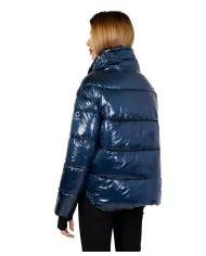 piumino petrolio da donna con logo su braccio e tag laterale | SUNS