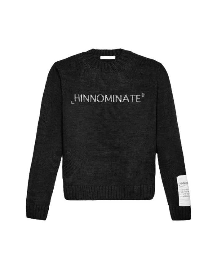 maglia nera da donna logata su petto e manica sinistra | HINNOMINATE maglia nera da donna logata su petto e manica sinistra | HINNOMINATE
