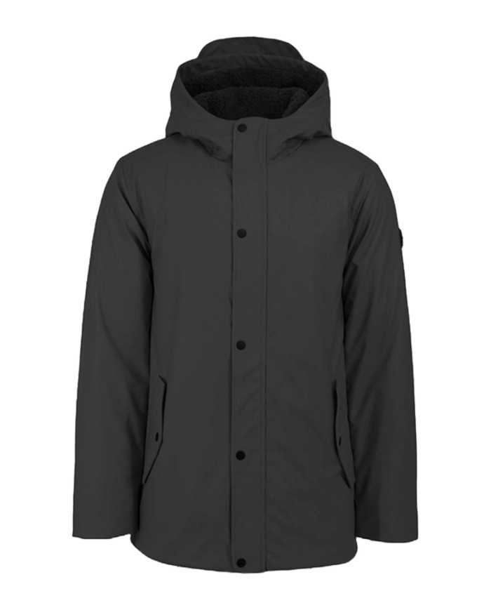 giubbotto impermeabile lungo nero da uomo con logo in gomma | HOMEWARD giubbotto impermeabile lungo nero da uomo con logo in gomma | HOMEWARD