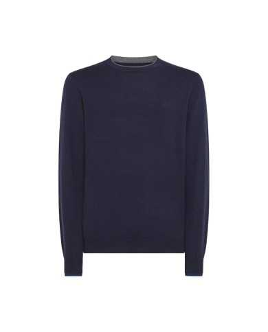 maglia navy blue da uomo con profili in contrasto su scollo | SUN68 maglia navy blue da uomo con profili in contrasto su scollo | SUN68