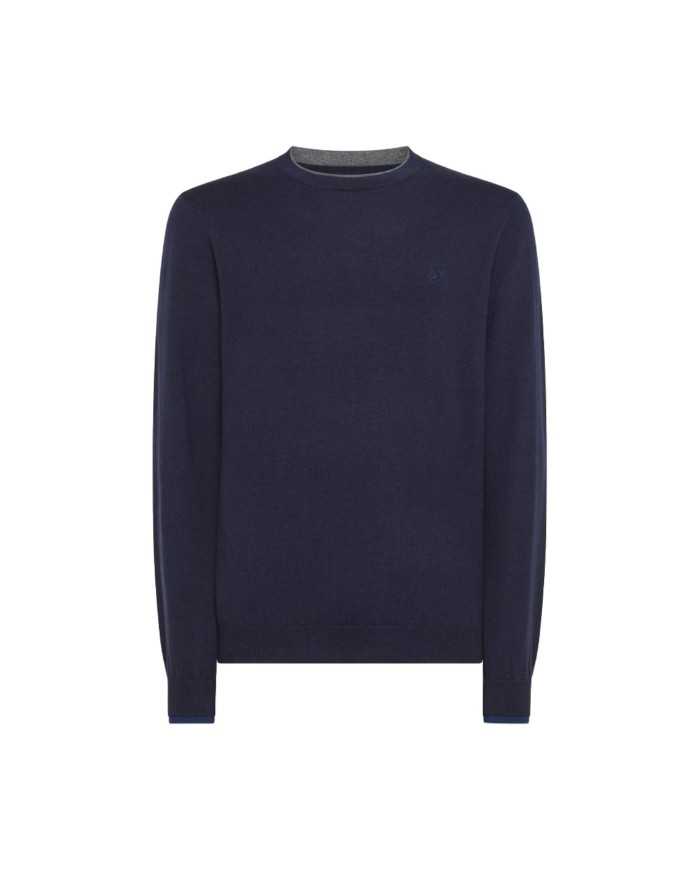maglia navy blue da uomo con profili in contrasto su scollo | SUN68 maglia navy blue da uomo con profili in contrasto su scollo | SUN68