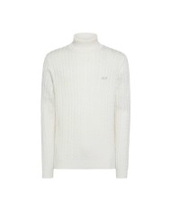 dolcevita bianco uomo con logo e lavorazione a trecce | SUN68