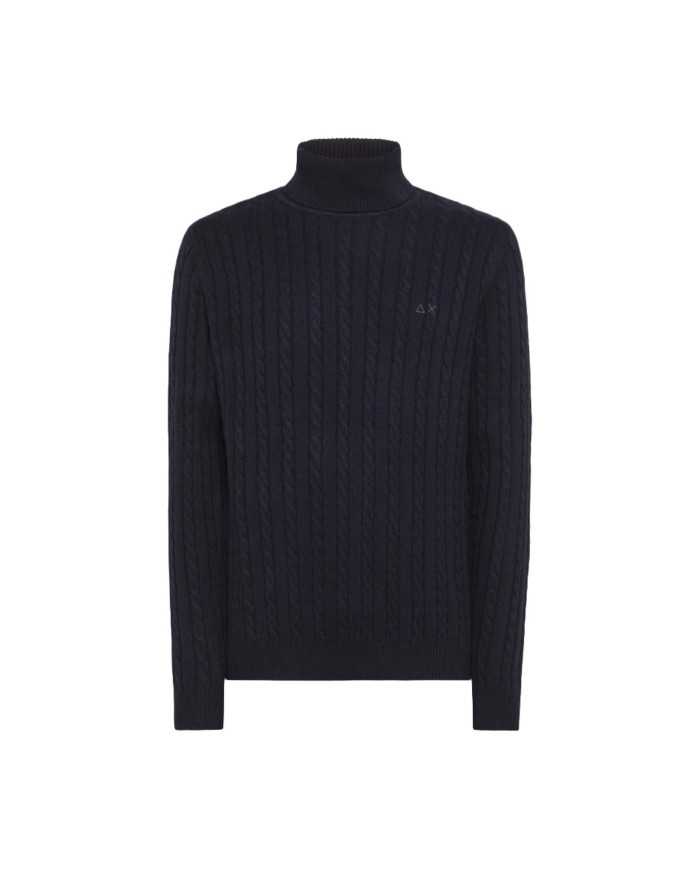 dolcevita navy blue uomo con logo e lavorazione a trecce | SUN68 dolcevita navy blue uomo con logo e lavorazione a trecce | SUN68
