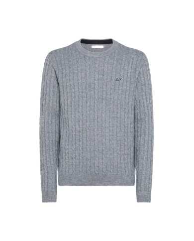 maglia grigio chiaro da uomo con logo e lavorazione a trecce | SUN68 maglia grigio chiaro da uomo con logo e lavorazione a trecce | SUN68