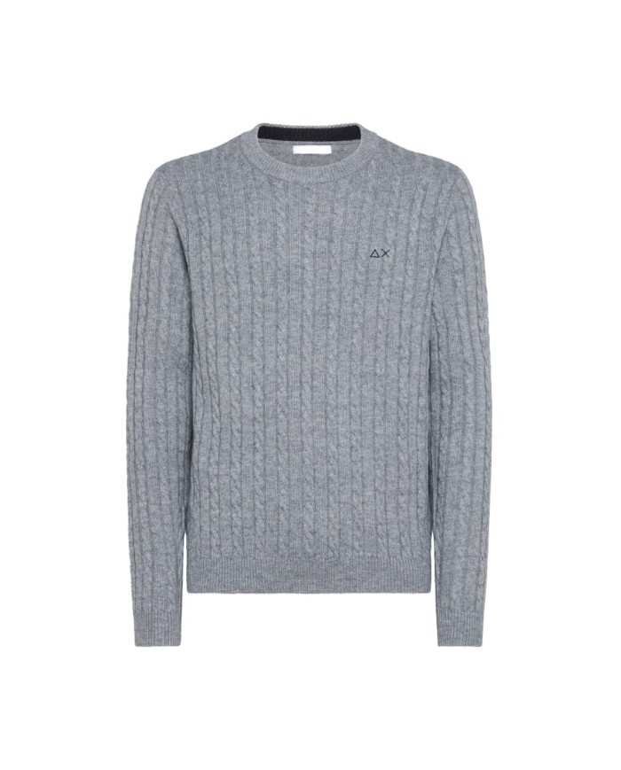 maglia grigio chiaro da uomo con logo e lavorazione a trecce | SUN68 maglia grigio chiaro da uomo con logo e lavorazione a trecce | SUN68