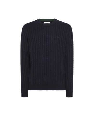 maglia navy blue da uomo con logo e lavorazione a trecce | SUN68 maglia navy blue da uomo con logo e lavorazione a trecce | SUN68