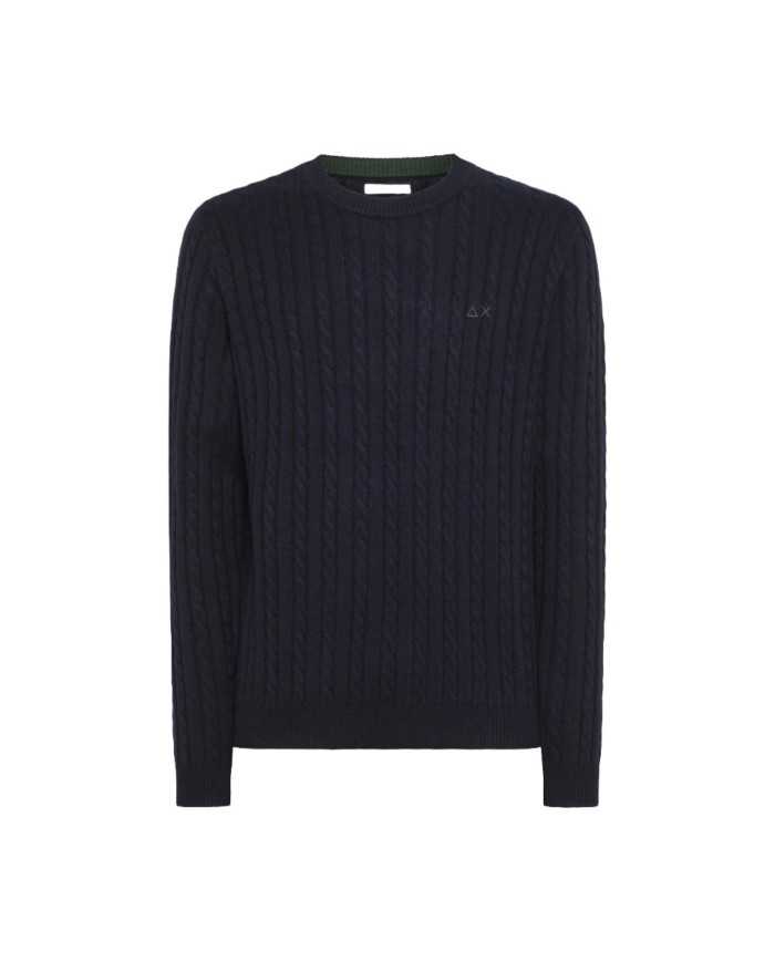 maglia navy blue da uomo con logo e lavorazione a trecce | SUN68 maglia navy blue da uomo con logo e lavorazione a trecce | SUN68