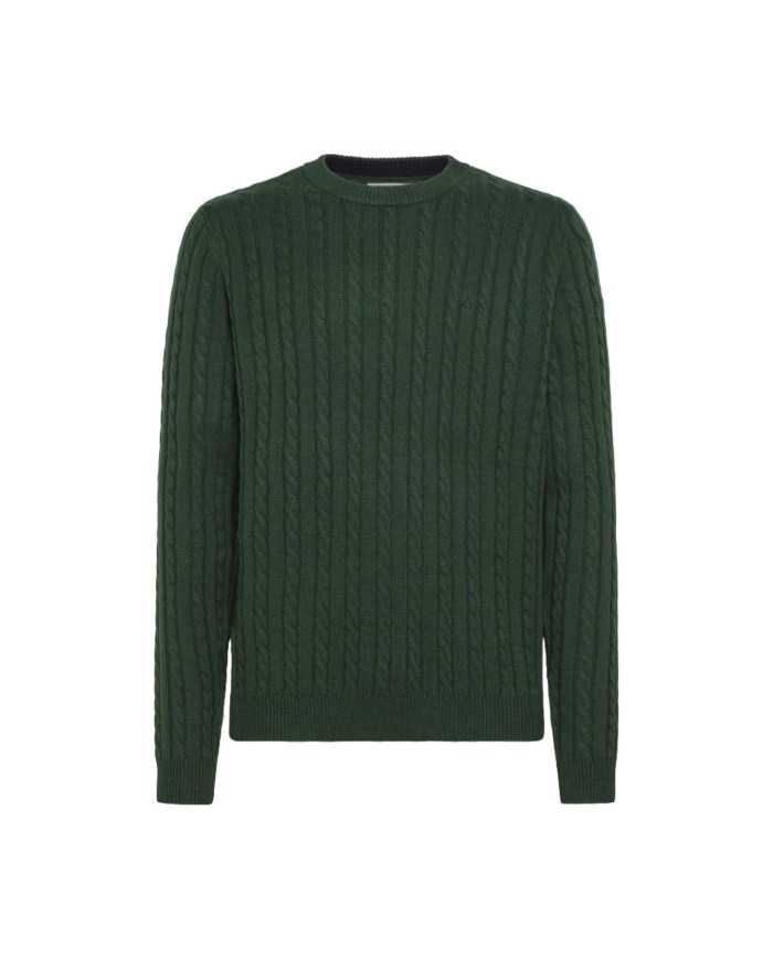 maglia verde scuro da uomo con logo e lavorazione a trecce | SUN68 maglia verde scuro da uomo con logo e lavorazione a trecce | SUN68