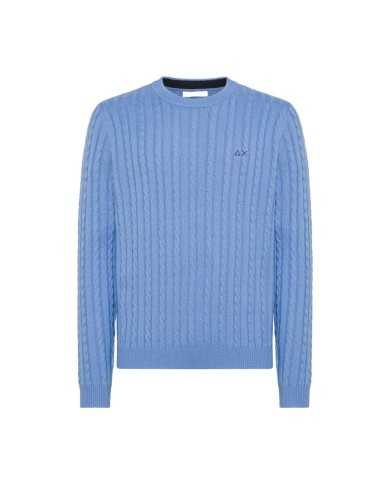 maglia sky blue da uomo con logo e lavorazione a trecce | SUN68 maglia sky blue da uomo con logo e lavorazione a trecce | SUN68